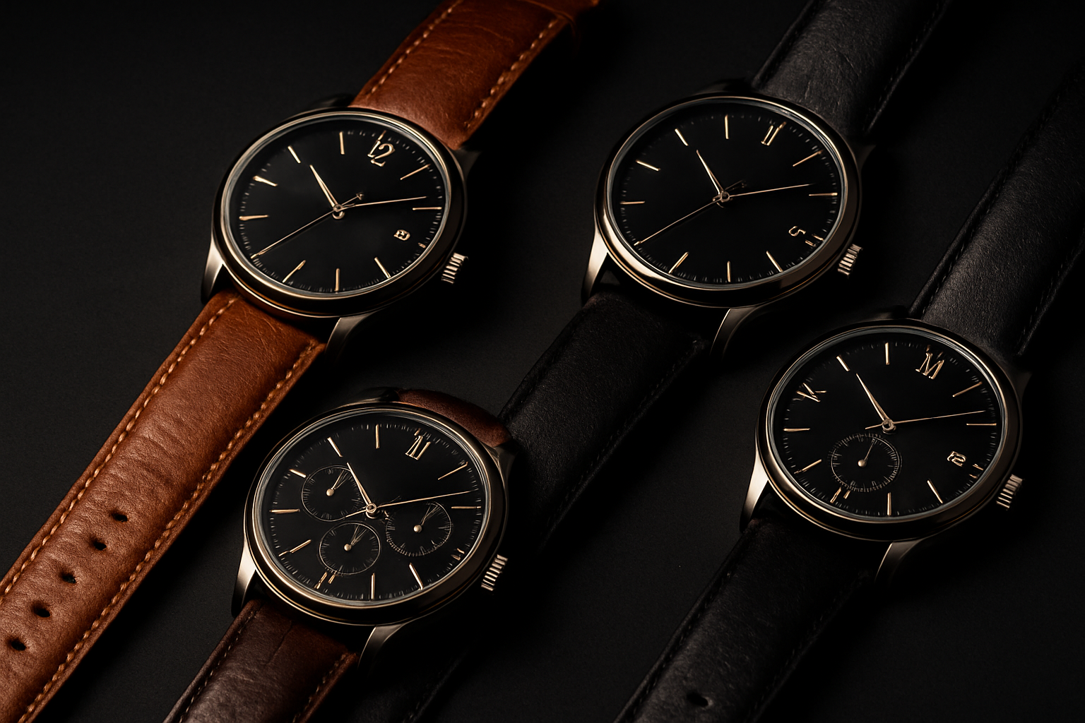create an image for the leather watches, with dark background