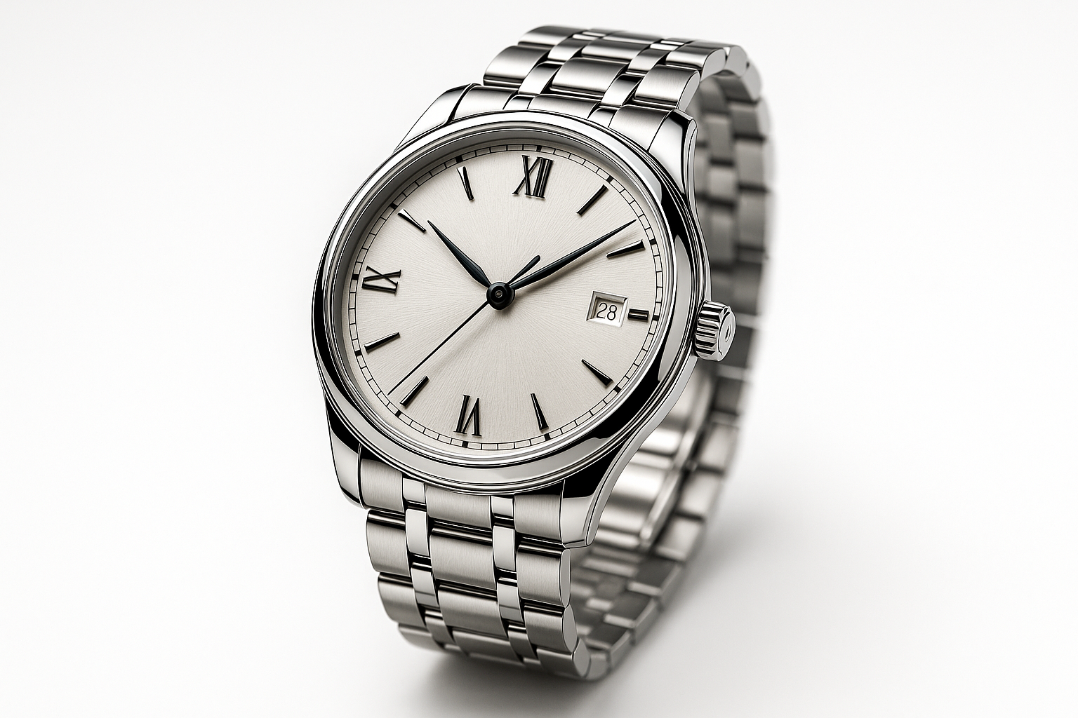 dame una imagen de un reloj elegante, con pulso de acero